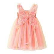 Toddler Girls Sleeveless Butterfly With Wing Tie Dye Rainbow Tulle Holiday Dress Dance Party Dresses Sundress Yellow 4-5 Years